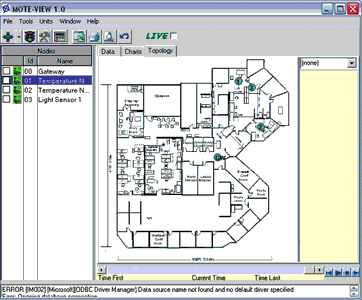 
Figure 1. Mote-View software from Crossbow Technology lets users represent wireless nodes on a floor plan of their facility